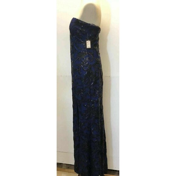 Marina Womens Blue Lace Sequin Gown Dress Size 6 - Picture 5 of 10